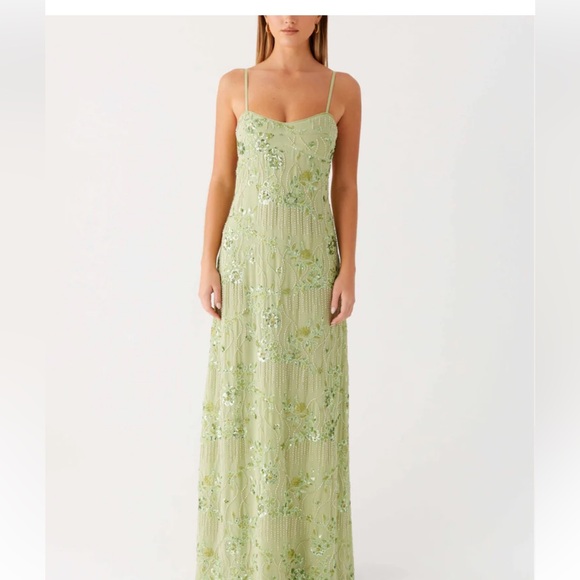 NWT! Peppermayo Celandine Beaded Maxi Dress in Lime. - Picture 2 of 2